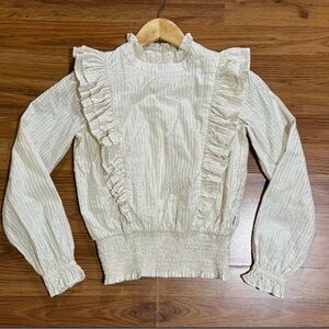 Molo Cream Ruffle Blouse with Metallic Stripe